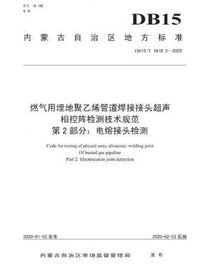 燃氣用埋地聚乙烯管道焊接接頭超聲相控陣檢測技術(shù)規(guī)范 第2部分：電熔接頭檢測 DB15∕T 1819.2-2020