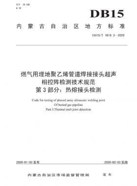 燃氣用埋地聚乙烯管道焊接接頭超聲相控陣檢測技術(shù)規(guī)范 第3部分：熱熔接頭檢測 DB15∕T 1819.3-2020