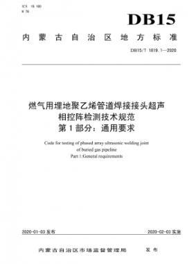 燃氣用埋地聚乙烯管道焊接接頭超聲相控陣檢測技術(shù)規(guī)范 第1部分：通用要求 DB15∕T 1819.1-2020